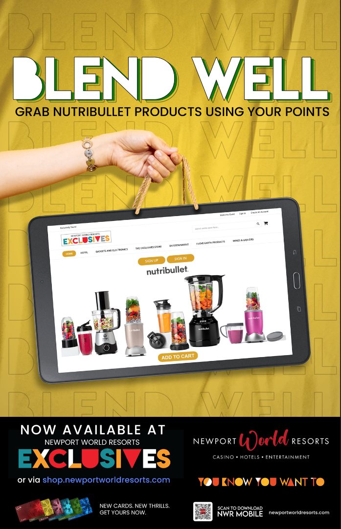 Blend Well poster showing Nutribullet products on a tablet