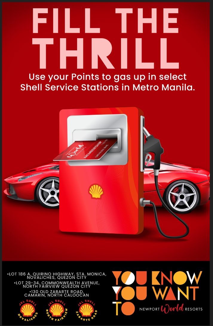 Fill the Thrill poster with a membership card inserted into a Shell gas pump
