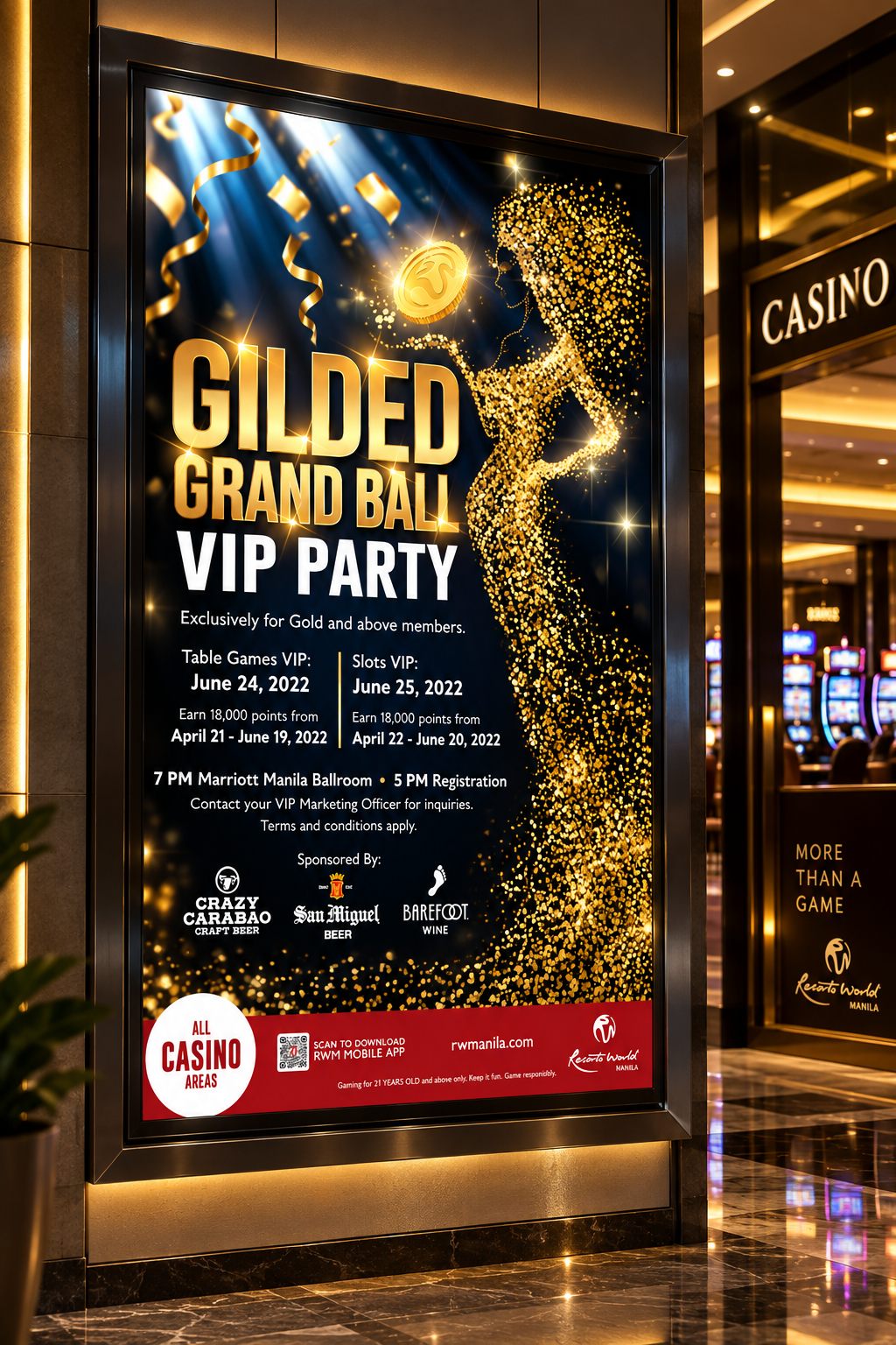 Gilded Grand Ball poster in a casino lightbox