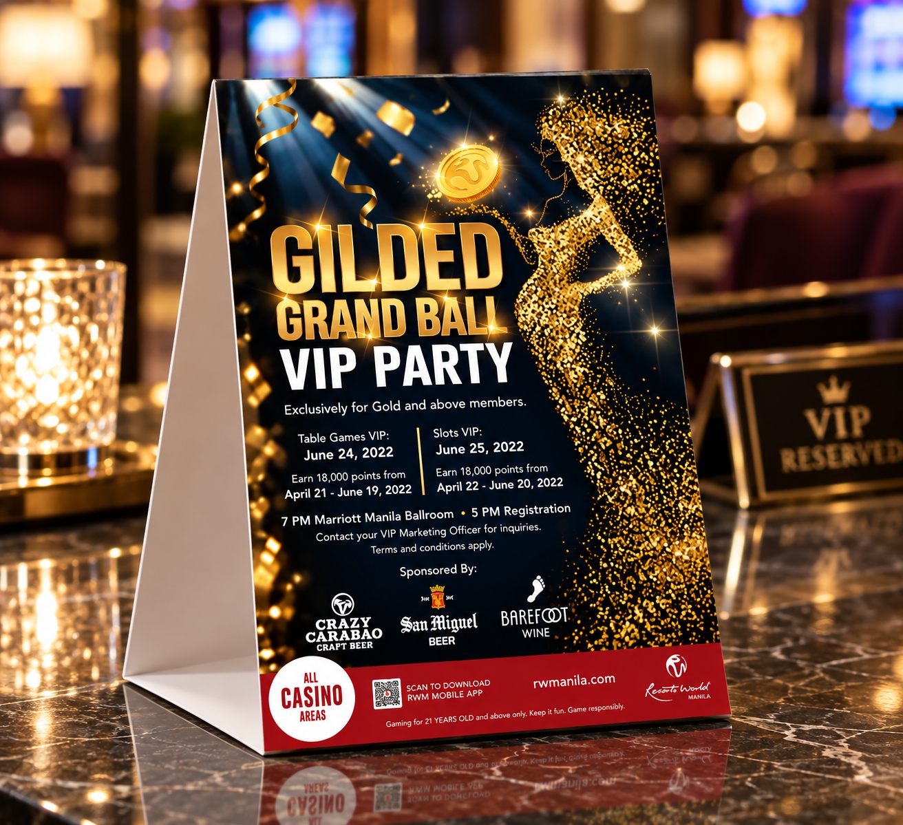 Gilded Grand Ball table tent card
