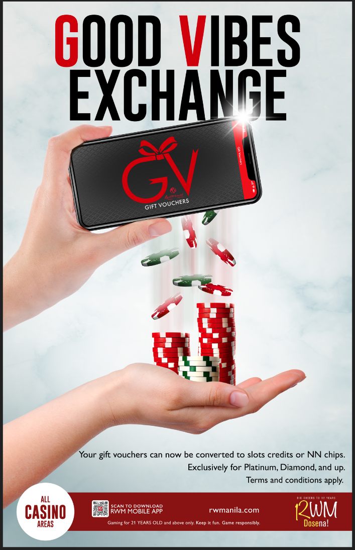 Good Vibes Exchange poster with a phone turning into casino chips