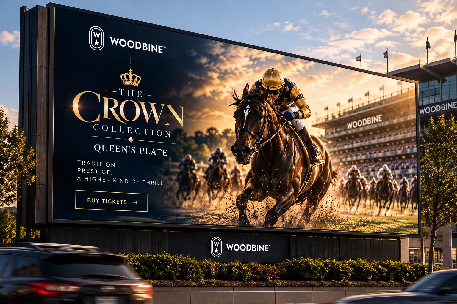 The Crown Collection billboard with racehorses
