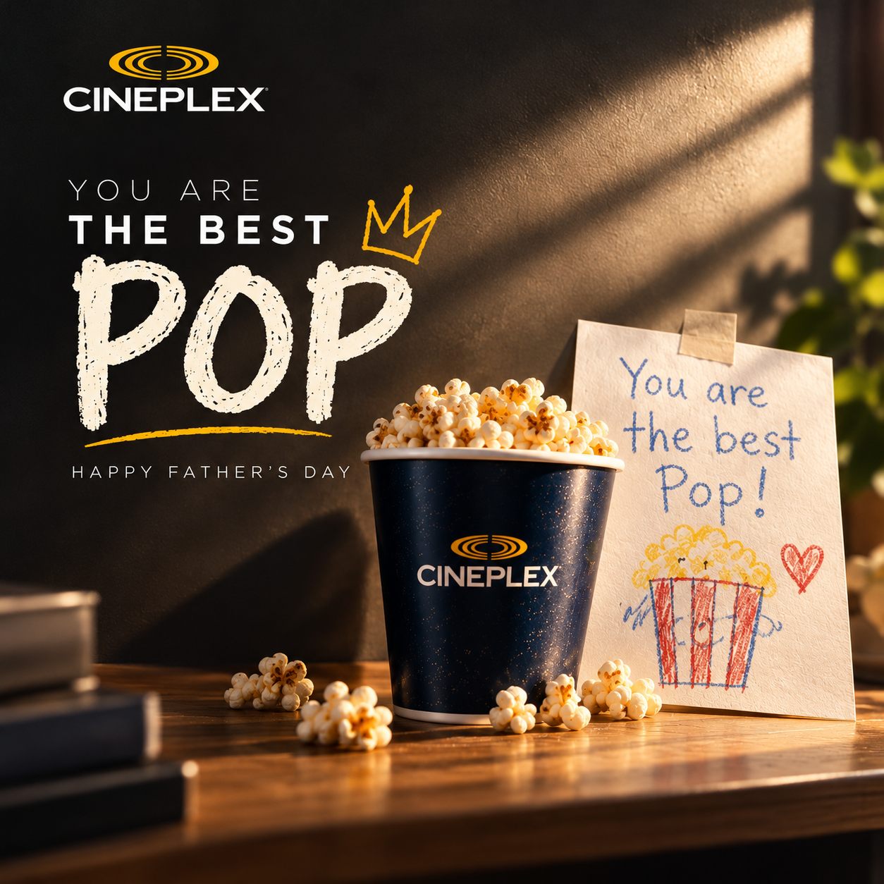 Popcorn bucket with a child's handmade 'You are the best Pop' card